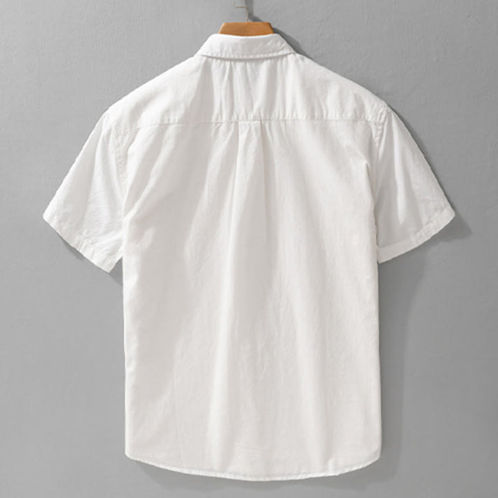 Buddha Stones Camisa de algodón de manga corta para hombre, con botones y bordado de pájaros, bolsillo decorativo, de verano - image 1