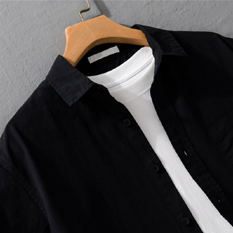 Buddha Stones Camisa de algodón de manga corta para hombre, con botones y bordado de pájaros, bolsillo decorativo, de verano - image 11