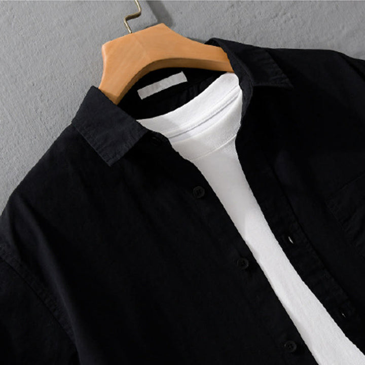 Buddha Stones Camisa de algodón de manga corta para hombre, con botones y bordado de pájaros, bolsillo decorativo, de verano - image 11