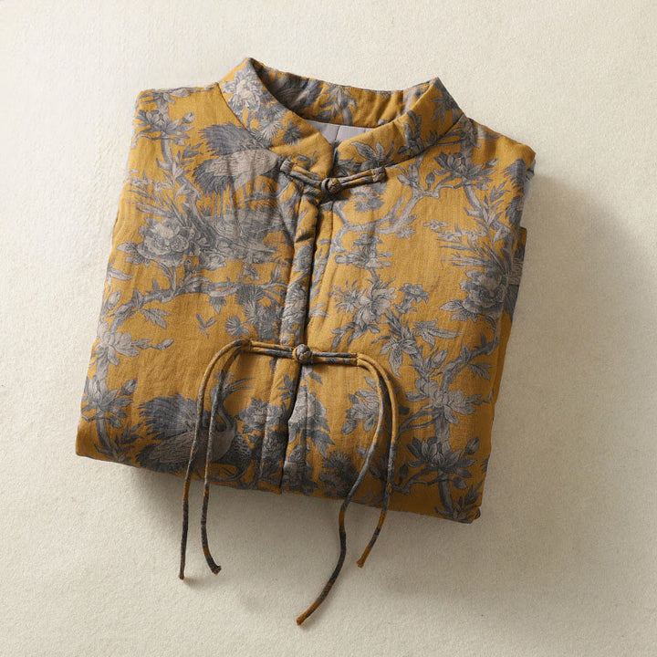 Buddha Stones Chaleco sin mangas de algodón para mujer con estampado de ranas, flores y ramas de grulla - image 2