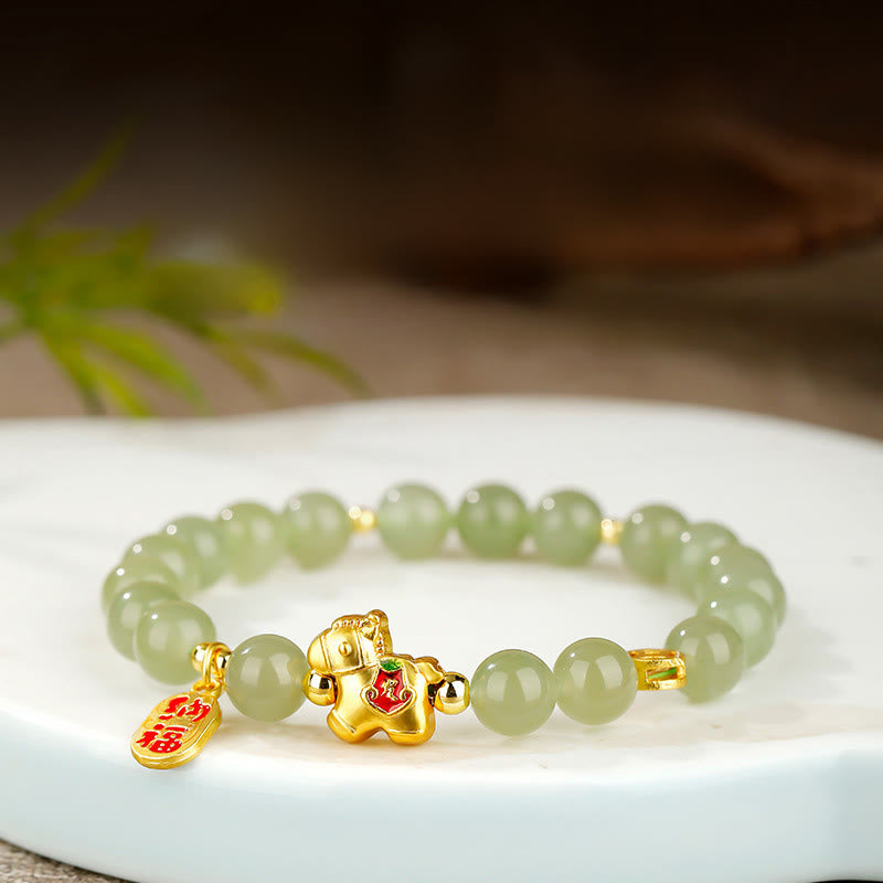 Buddha Stones Pulsera de la abundancia de jade hetiano del Año del Caballo - Jade Hetian (circunferencia de la muñeca: 17 cm) - 10 mm - image 0