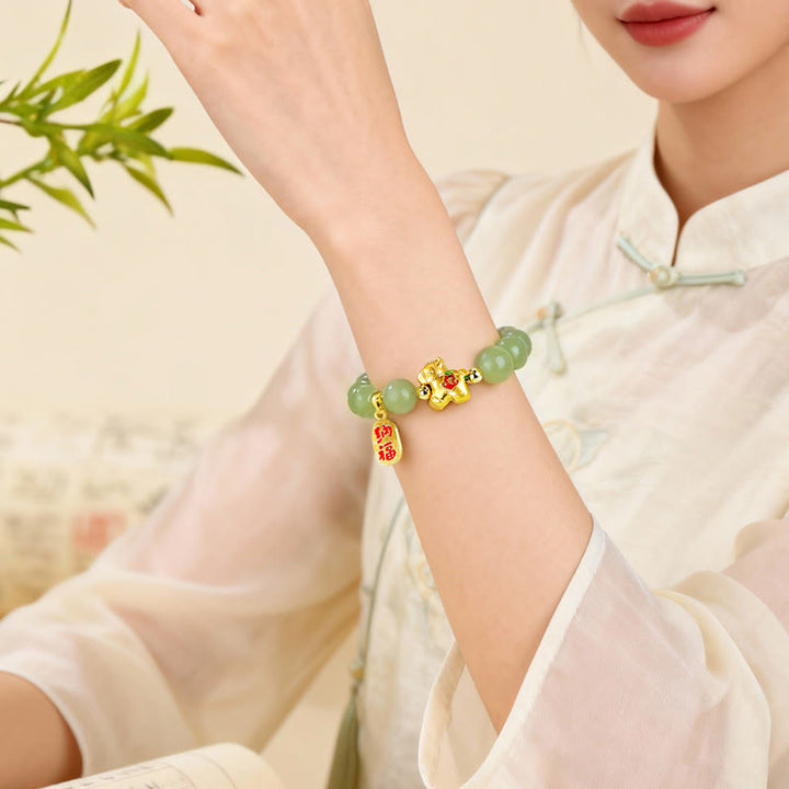 Buddha Stones Pulsera de la abundancia de jade hetiano del Año del Caballo - image 4