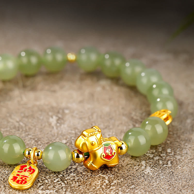Buddha Stones Pulsera de la abundancia de jade hetiano del Año del Caballo - image 9