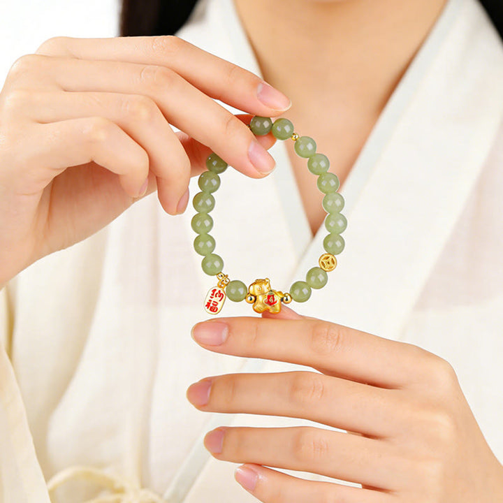 Buddha Stones Pulsera de la abundancia de jade hetiano del Año del Caballo - image 3