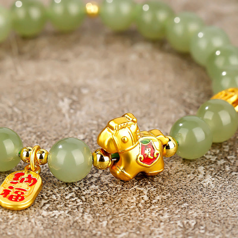 Buddha Stones Pulsera de la abundancia de jade hetiano del Año del Caballo - image 10