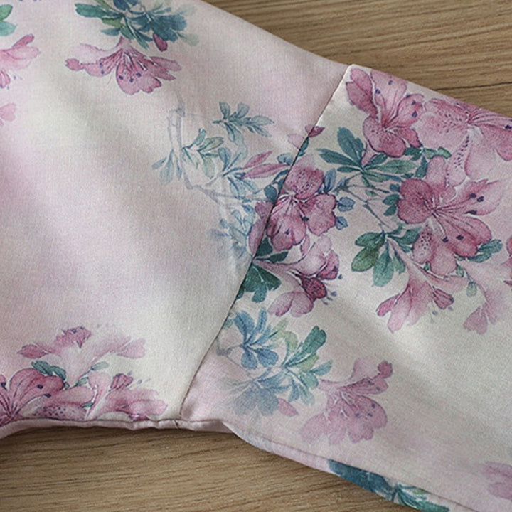 Buddha Stones Camisa de algodón para mujer, manga larga, cuello alto, botones de rana, estampado floral morado y hojas verdes de otoño - image 8