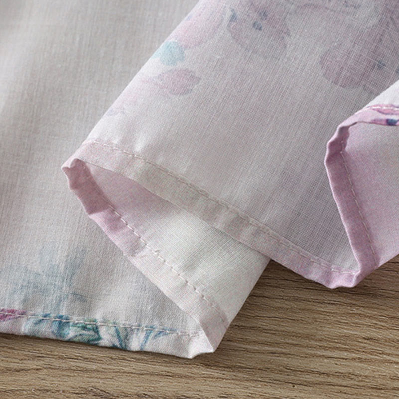 Buddha Stones Camisa de algodón para mujer, manga larga, cuello alto, botones de rana, estampado floral morado y hojas verdes de otoño - image 10