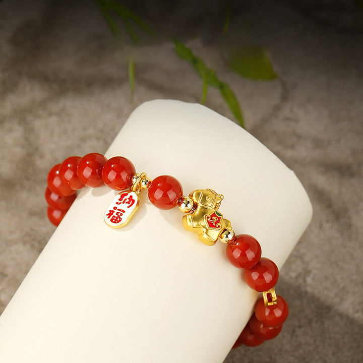 Buddha Stones Pulsera de éxito de ágata roja del sur del Año del Caballo - image 2