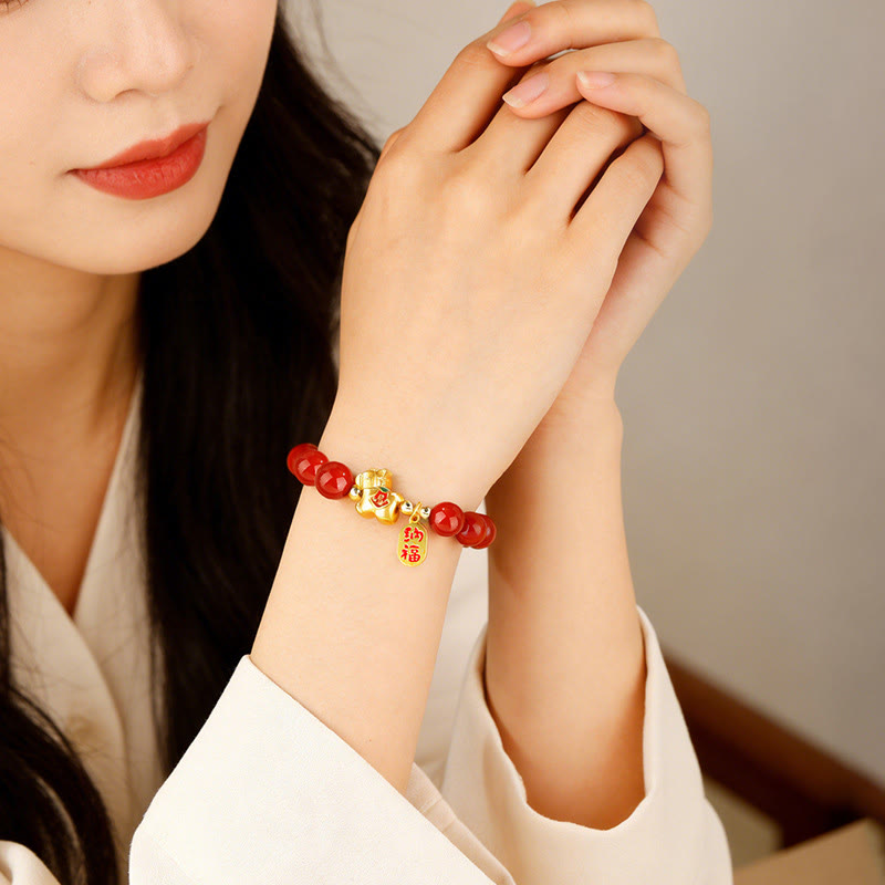 Buddha Stones Pulsera de éxito de ágata roja del sur del Año del Caballo - image 3