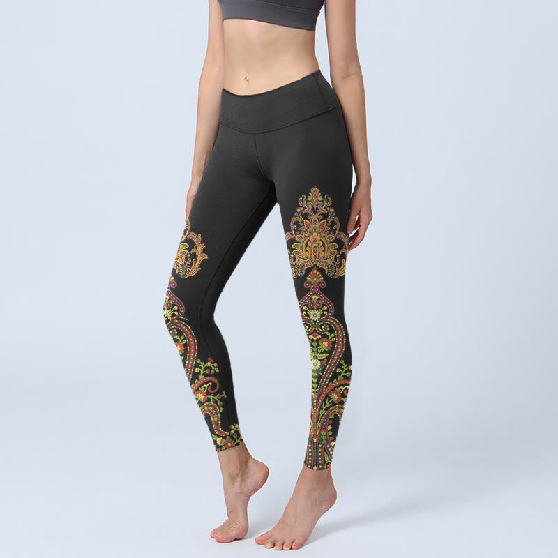 Buddha Stones Leggings deportivos con estampado floral de cachemira multicolor para mujer - Negro - US18，UK/AU22，EU50 (4XL) - image 0