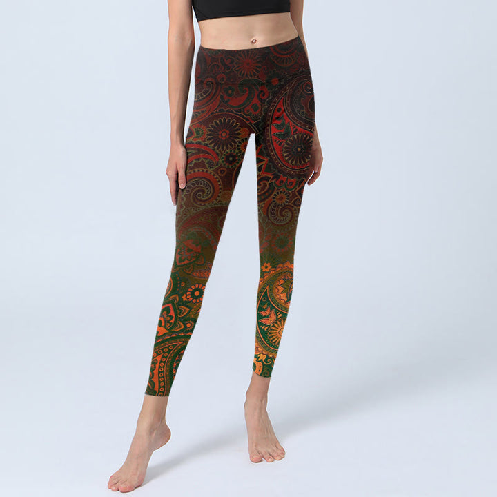 Buddha Stones Leggings deportivos con estampado de cachemira y flores de anacardo para mujer - image 5