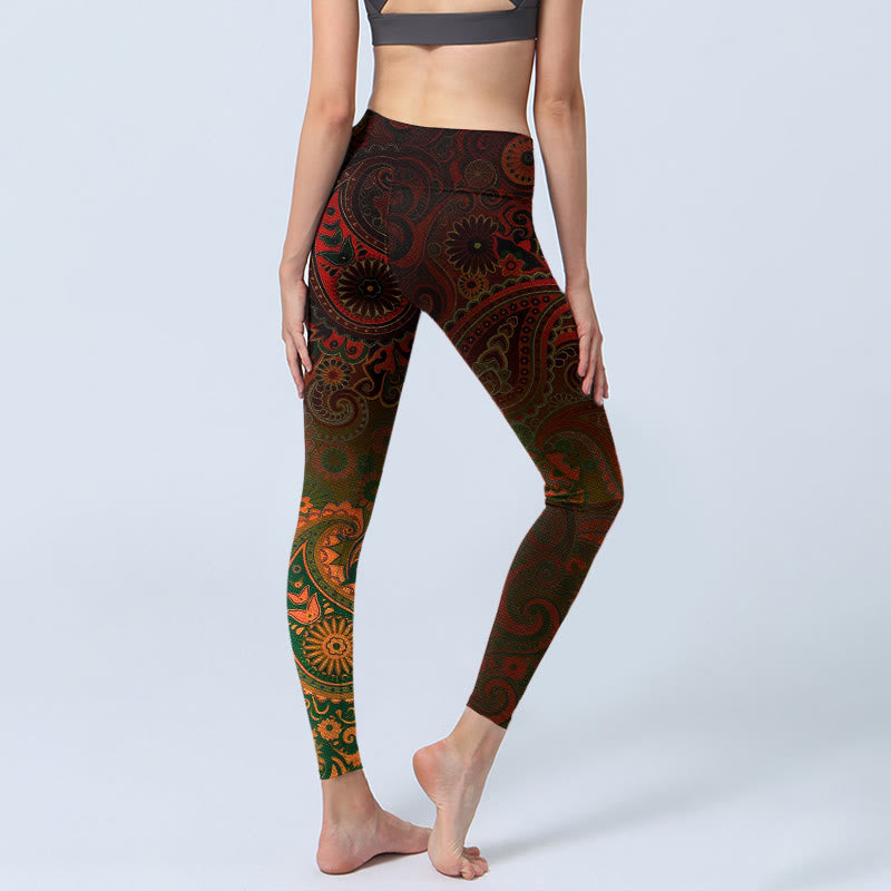 Buddha Stones Leggings deportivos con estampado de cachemira y flores de anacardo para mujer - image 4