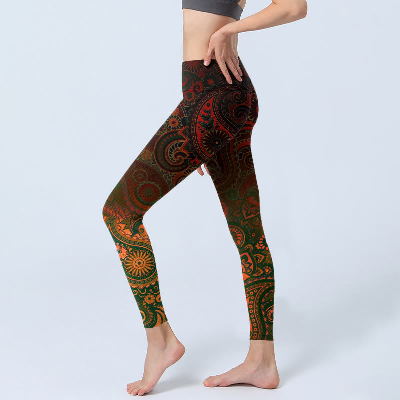 Buddha Stones Leggings deportivos con estampado de cachemira y flores de anacardo para mujer - image 2