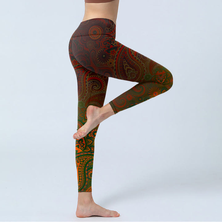 Buddha Stones Leggings deportivos con estampado de cachemira y flores de anacardo para mujer - image 3