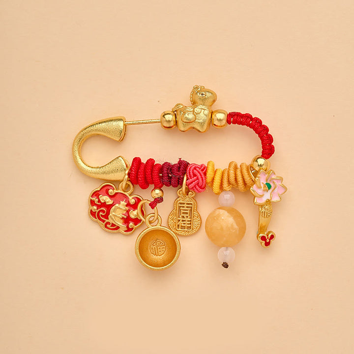 Buddha Stones Broche de la suerte con hebilla de la paz y mango Ruyi del Año del Caballo Fu - Caballo auspicioso - image 0