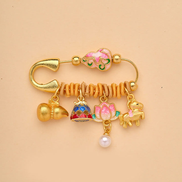 Buddha Stones Broche de la suerte con hebilla de la paz y mango Ruyi del Año del Caballo Fu - Caballo Calabaza de Loto - image 5