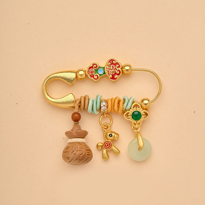 Buddha Stones Broche de la suerte con hebilla de la paz y mango Ruyi del Año del Caballo Fu - Caballo con hebilla de paz de calabaza - image 13