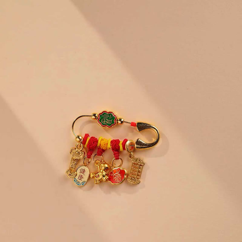 Buddha Stones Broche de la suerte con mango Ruyi y cerradura de longevidad del personaje Fu del Año del Caballo - Caballo sano del personaje Ruyi Fu - image 2