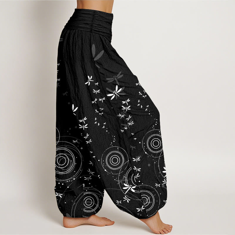 Buddha Stones Pantalones harén de algodón puro con cintura elástica y diseño de libélula para mujer - image 10
