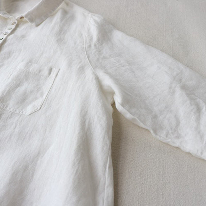 Buddha Stones Vestido midi de otoño para mujer con solapa, botones y mangas tres cuartos con bolsillos - image 8