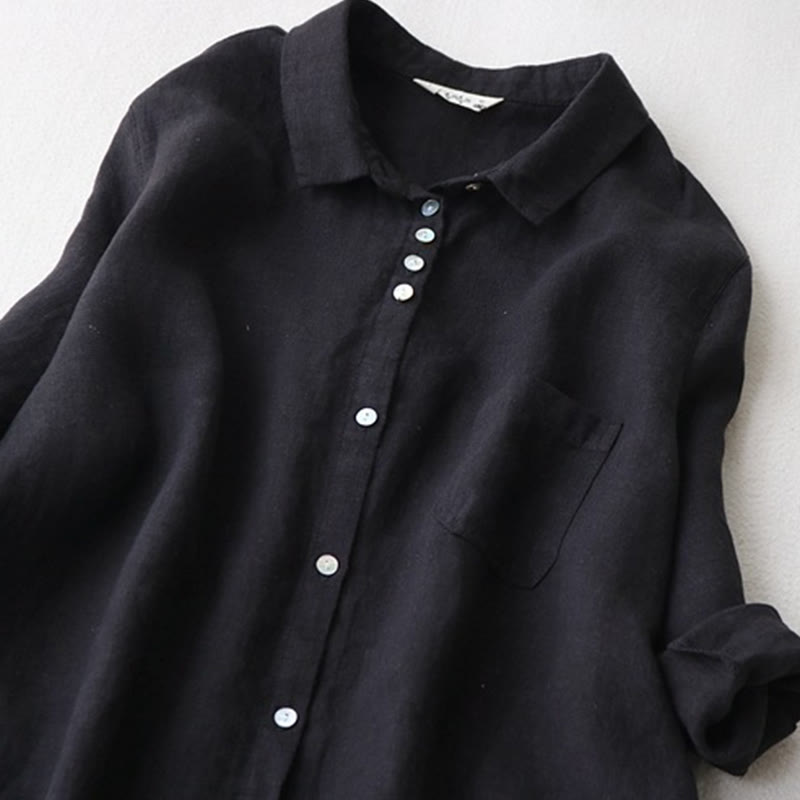 Buddha Stones Vestido midi de otoño para mujer con solapa, botones y mangas tres cuartos con bolsillos - image 1