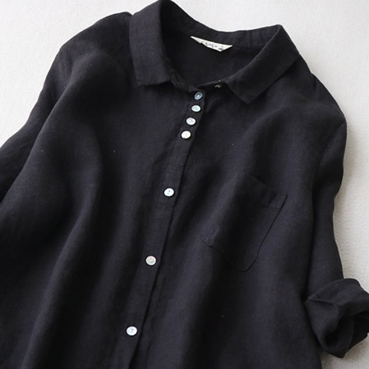 Buddha Stones Vestido midi de otoño para mujer con solapa, botones y mangas tres cuartos con bolsillos - image 1