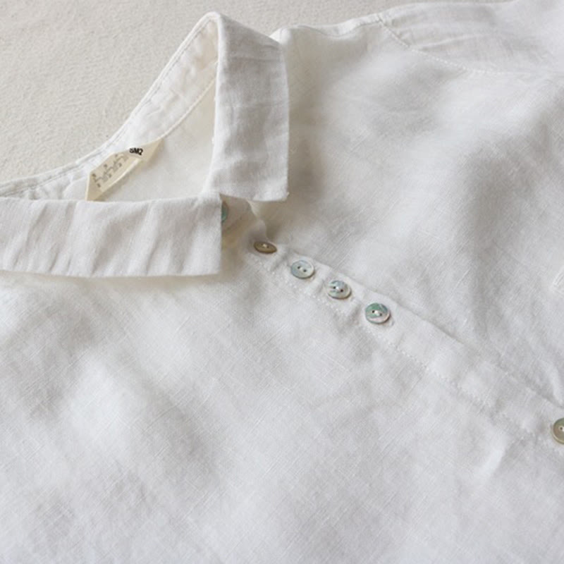 Buddha Stones Vestido midi de otoño para mujer con solapa, botones y mangas tres cuartos con bolsillos - image 5