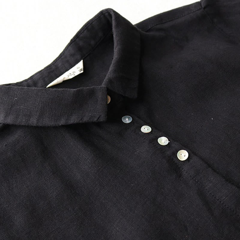 Buddha Stones Vestido midi de otoño para mujer con solapa, botones y mangas tres cuartos con bolsillos - image 2