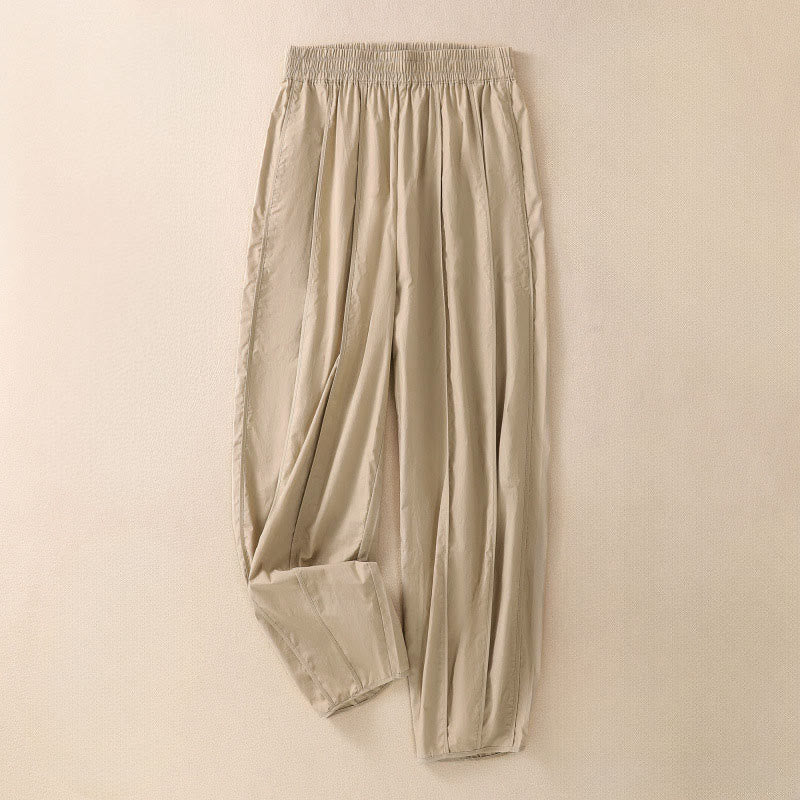 Buddha Stones Pantalones harén plisados de cintura alta para mujer, sencillos, de color puro y de verano, con bolsillos - Trigo - US8-10，UK/AU12-14，EU40-42 (2XL) - image 9