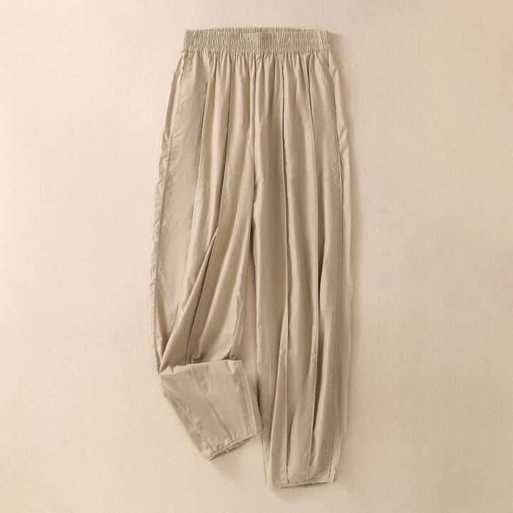 Buddha Stones Pantalones harén plisados de cintura alta para mujer, sencillos, de color puro y de verano, con bolsillos - Trigo - US8-10，UK/AU12-14，EU40-42 (2XL) - image 9