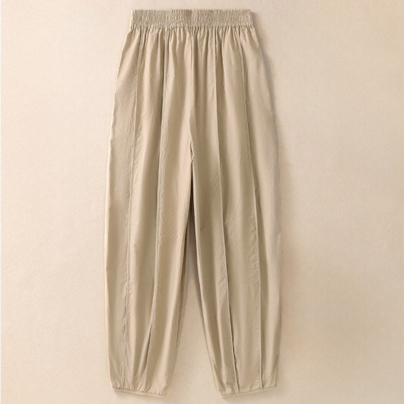 Buddha Stones Pantalones harén plisados de cintura alta para mujer, sencillos, de color puro y de verano, con bolsillos - image 10