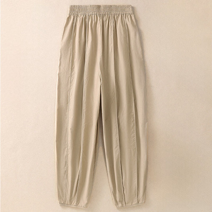 Buddha Stones Pantalones harén plisados de cintura alta para mujer, sencillos, de color puro y de verano, con bolsillos - image 10