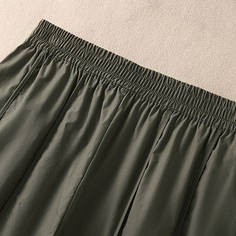 Buddha Stones Pantalones harén plisados de cintura alta para mujer, sencillos, de color puro y de verano, con bolsillos - image 3