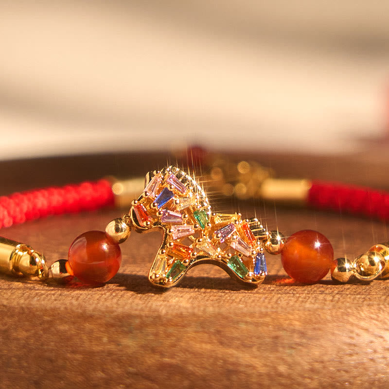 Pulsera de equilibrio de ágata roja y cobre del Año del Caballo con Buddha Stones - image 2