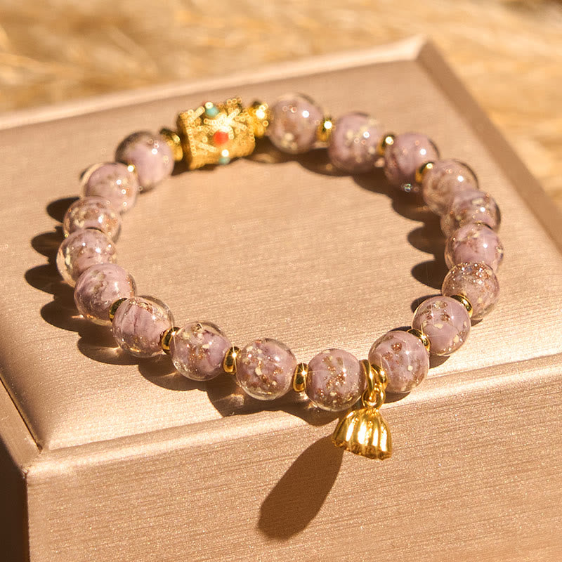 Pulsera de la suerte de cristal liuli morado con Buddha Stones - Vidrio Liuli (circunferencia de la muñeca: 15-16 cm) - image 0
