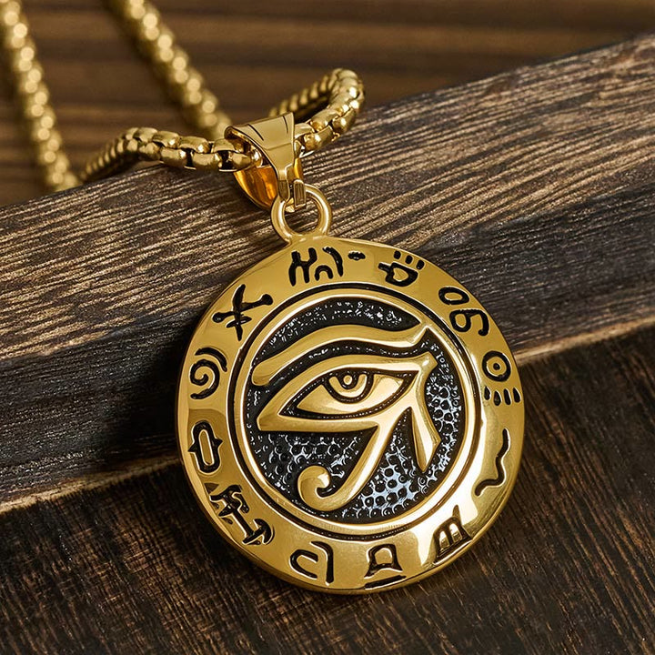 Collar con colgante de equilibrio de ojo malvado de acero de titanio y Buddha Stones - Ojo malvado de acero de titanio dorado - image 7