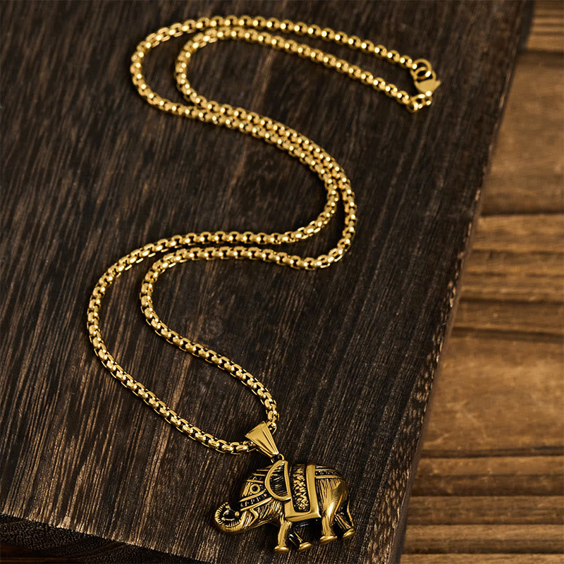 Collar con colgante de elefante de acero de titanio y Buddha Stones - image 11