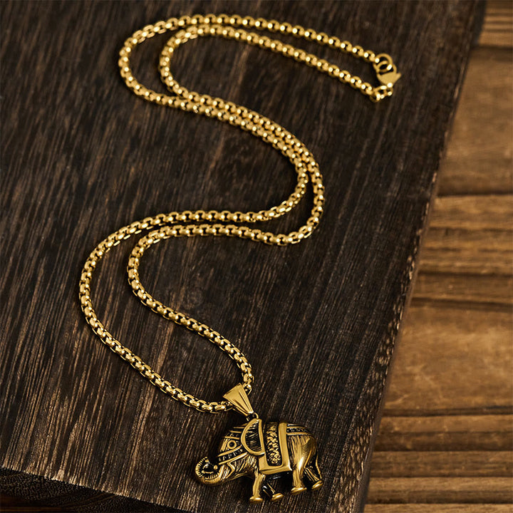 Collar con colgante de elefante de acero de titanio y Buddha Stones - image 11