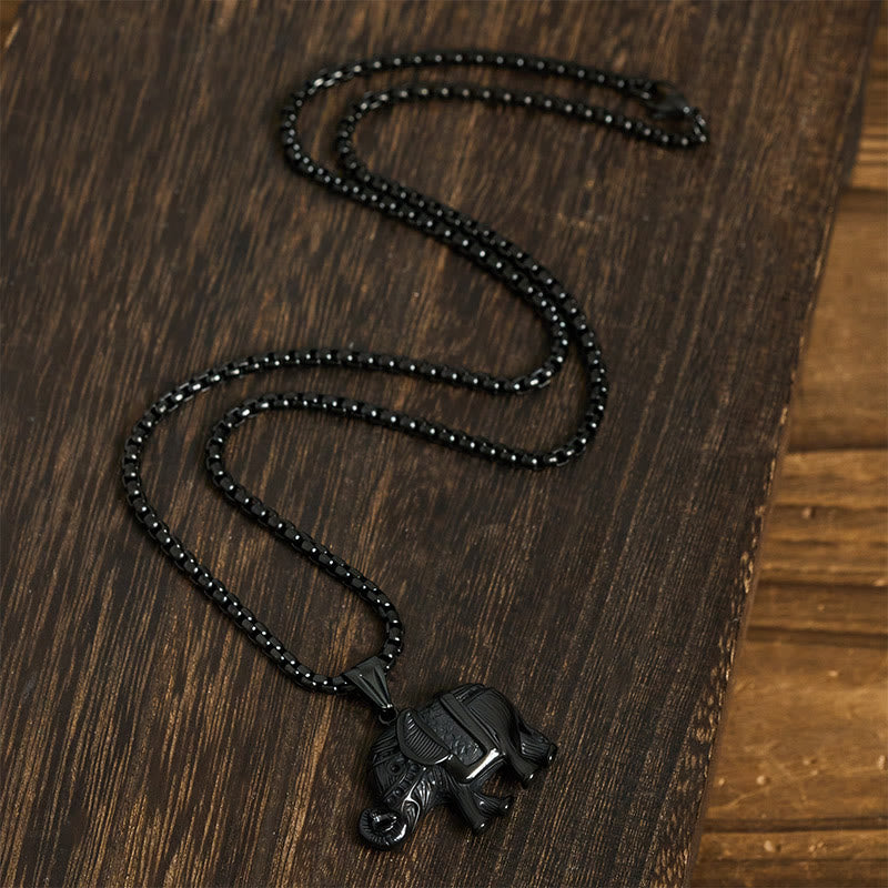 Collar con colgante de elefante de acero de titanio y Buddha Stones - image 16