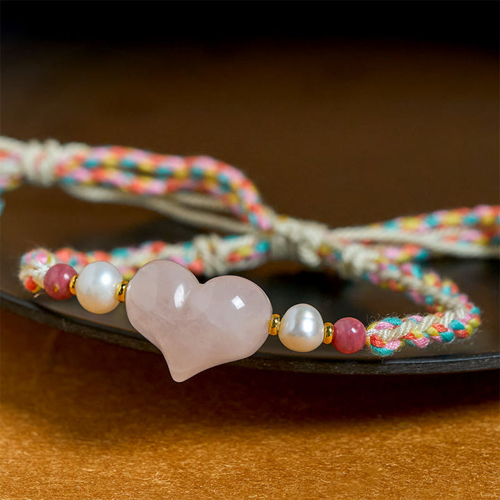 Pulsera de amor y calidez con cuerda trenzada de cristal rosa y diseño de corazón de Buddha Stones - image 4