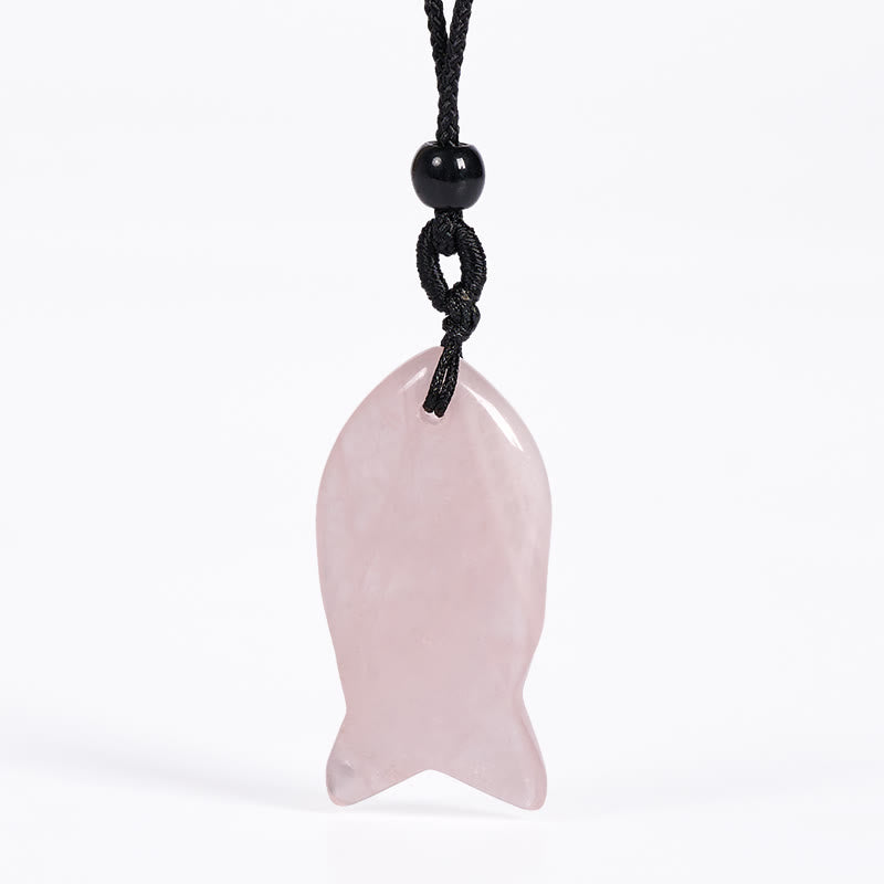 Colgante de collar con Buddha Stones , pez koi, cristal rosa, ágata india, amatista, topacio, jaspe rojo y calidez. - Cristal rosa - image 1