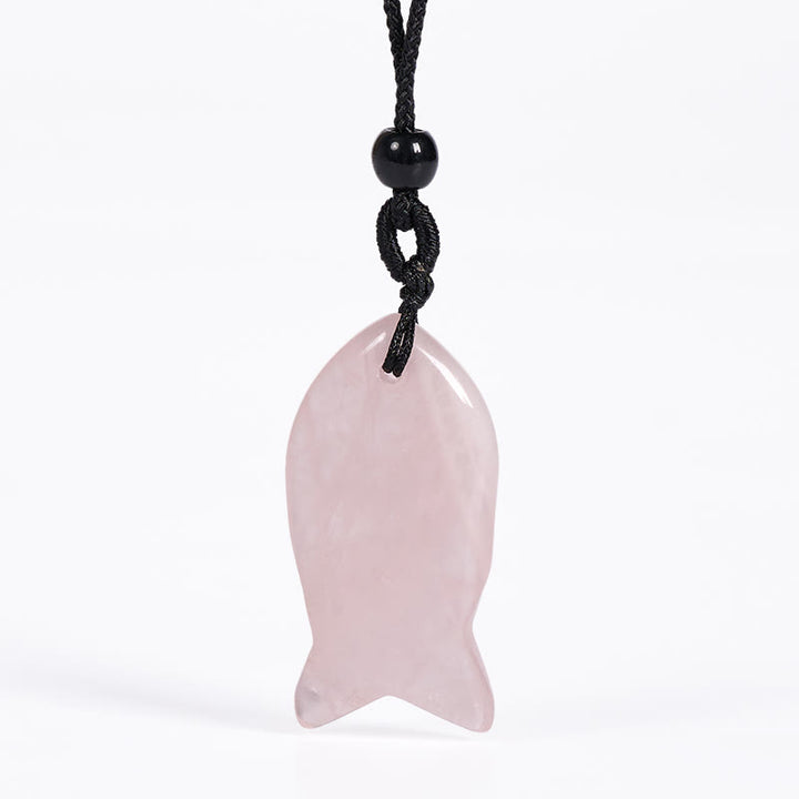 Colgante de collar con Buddha Stones , pez koi, cristal rosa, ágata india, amatista, topacio, jaspe rojo y calidez. - Cristal rosa - image 1