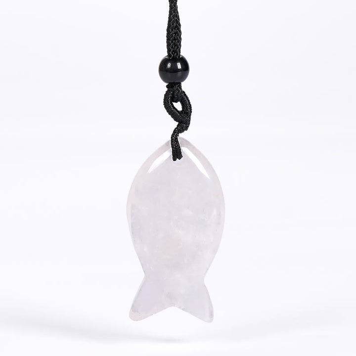Colgante de collar con Buddha Stones , pez koi, cristal rosa, ágata india, amatista, topacio, jaspe rojo y calidez. - Cristal blanco - image 47