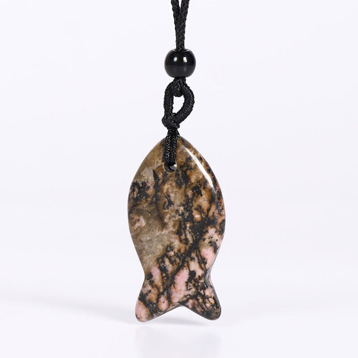 Colgante de collar con Buddha Stones , pez koi, cristal rosa, ágata india, amatista, topacio, jaspe rojo y calidez. - Rodonita - image 26