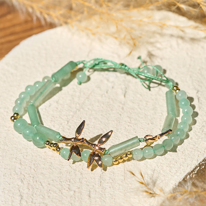 Pulsera de equilibrio de fuerza con aventurina verde de doble capa con diseño de bambú y Buddha Stones - image 4