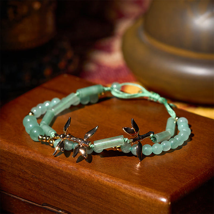 Pulsera de equilibrio de fuerza con aventurina verde de doble capa con diseño de bambú y Buddha Stones - image 2