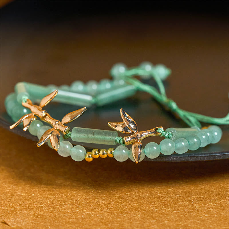 Pulsera de equilibrio de fuerza con aventurina verde de doble capa con diseño de bambú y Buddha Stones - image 3