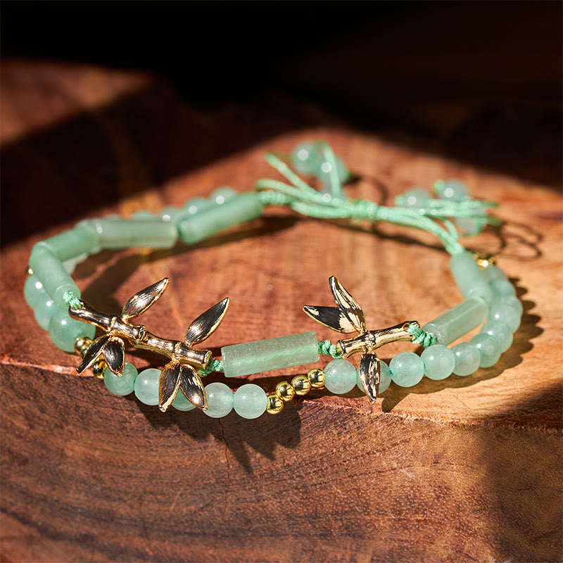 Pulsera de equilibrio de fuerza con aventurina verde de doble capa con diseño de bambú y Buddha Stones - Aventurina verde (circunferencia de la muñeca: 15-17 cm) - image 0