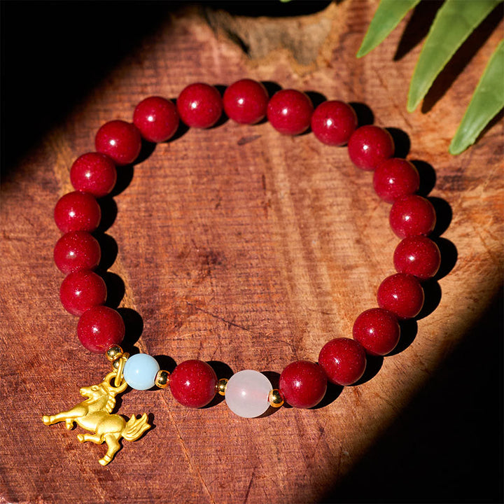 Pulsera con bendición de cinabrio y dije de caballo corriendo del Año del Caballo con Buddha Stones - image 2