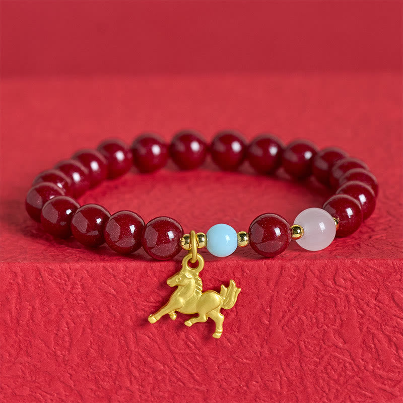 Pulsera con bendición de cinabrio y dije de caballo corriendo del Año del Caballo con Buddha Stones - image 3